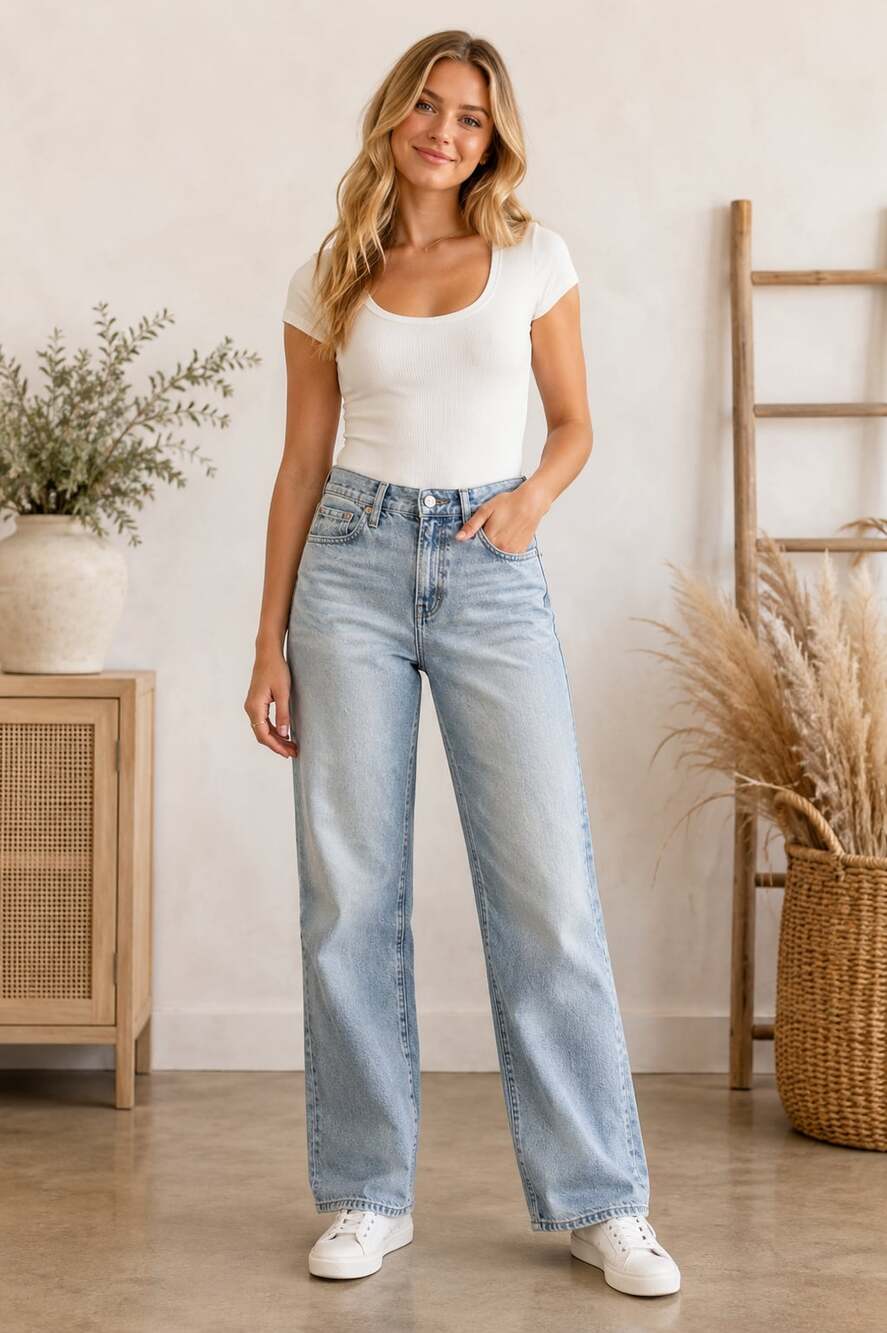 American Eagle High-Rise Straight Leg Light Wash Jeans